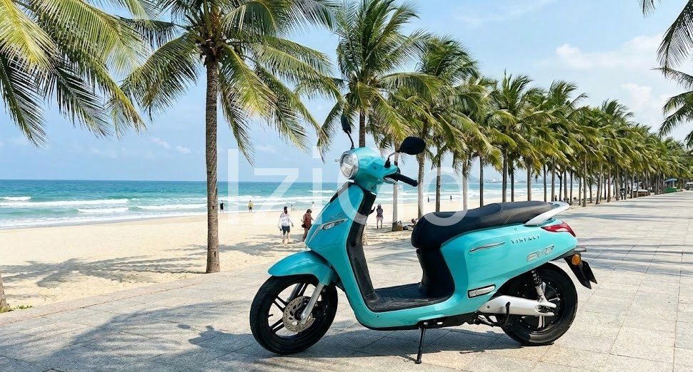 Electric motorbike rental for foreigners in Vietnam at My Khe Beach Da Nang